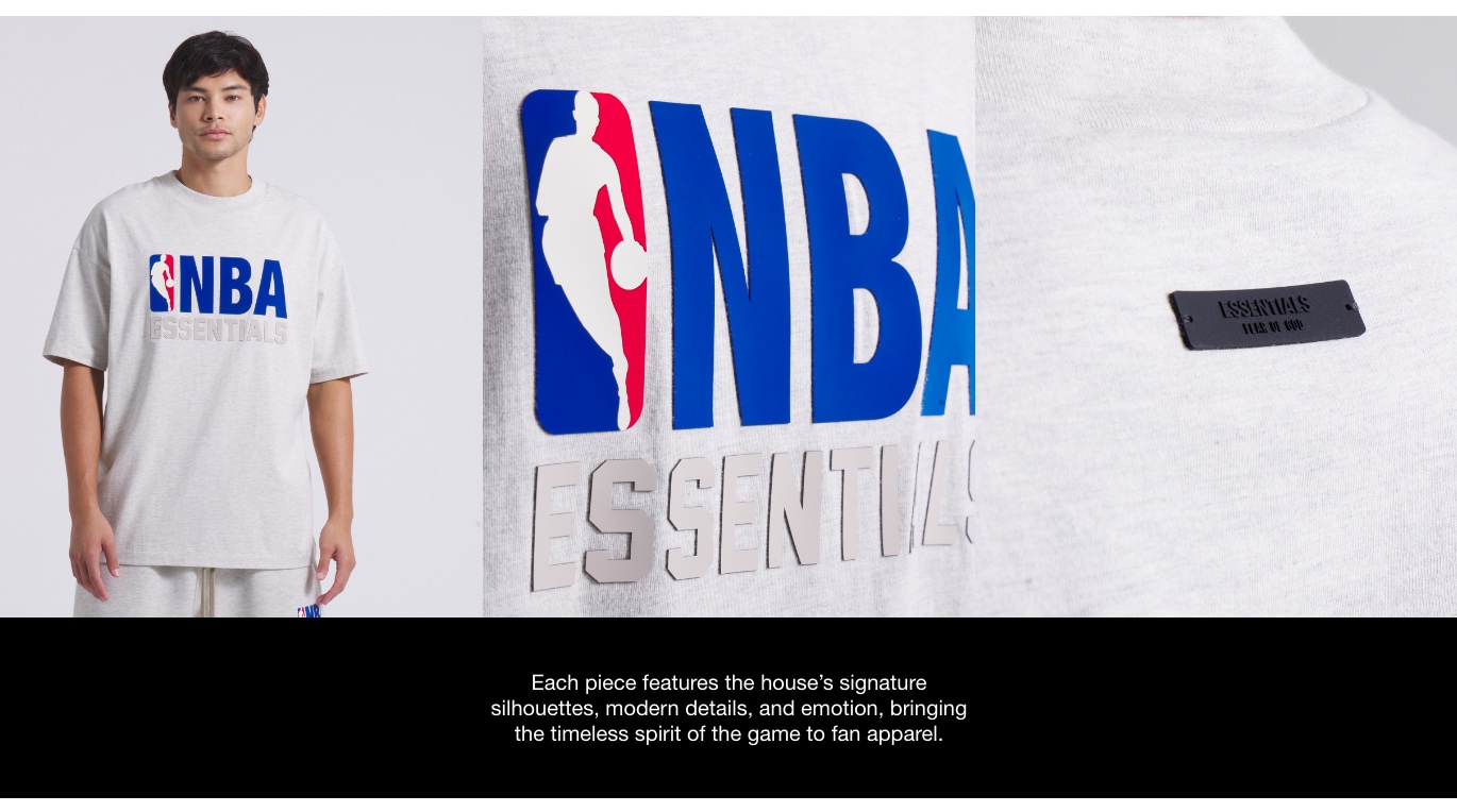 Fear of God x NBA! Shop the first drop now! Each piece features the house's signature silhouettes, modern details, and emotion, bringing the timeless spirit of the game to fan apparel.