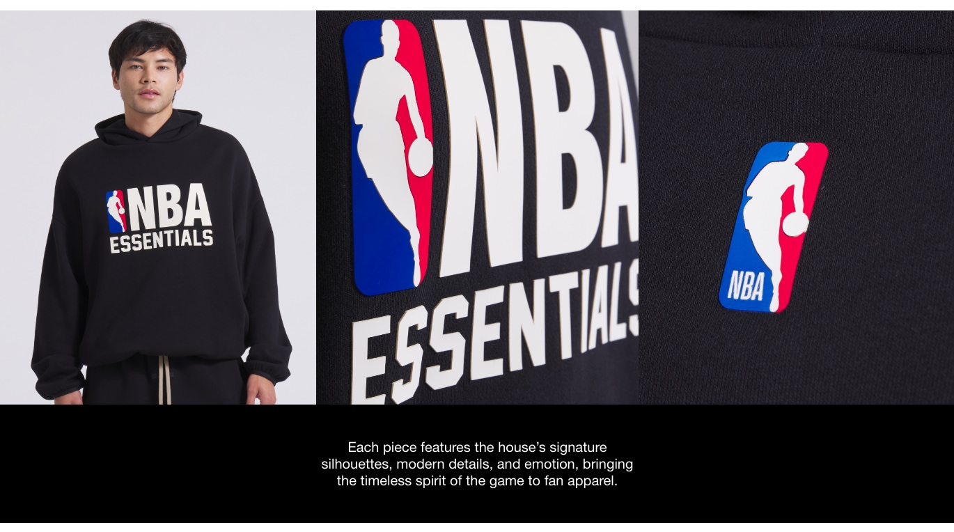 Fear of God x NBA! Shop the first drop now! Each piece features the house's signature silhouettes, modern details, and emotion, bringing the timeless spirit of the game to fan apparel.